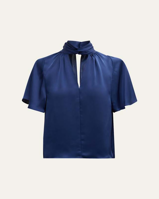 Freda Satin Flutter-Sleeve Blouse